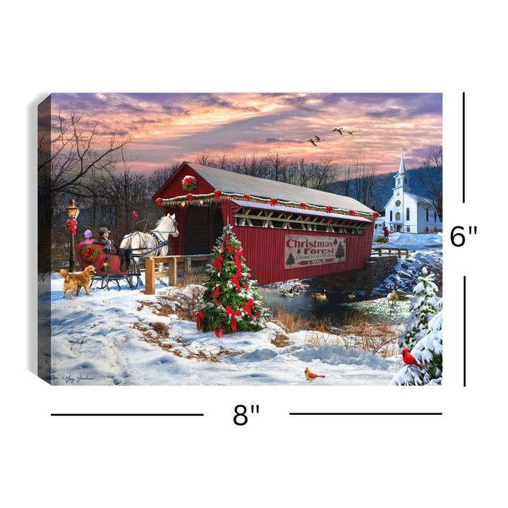 Glow Decor - Wholesale Christmas Decoration - Covered Bridge 8x6 Lighted Tabletop Canvas1