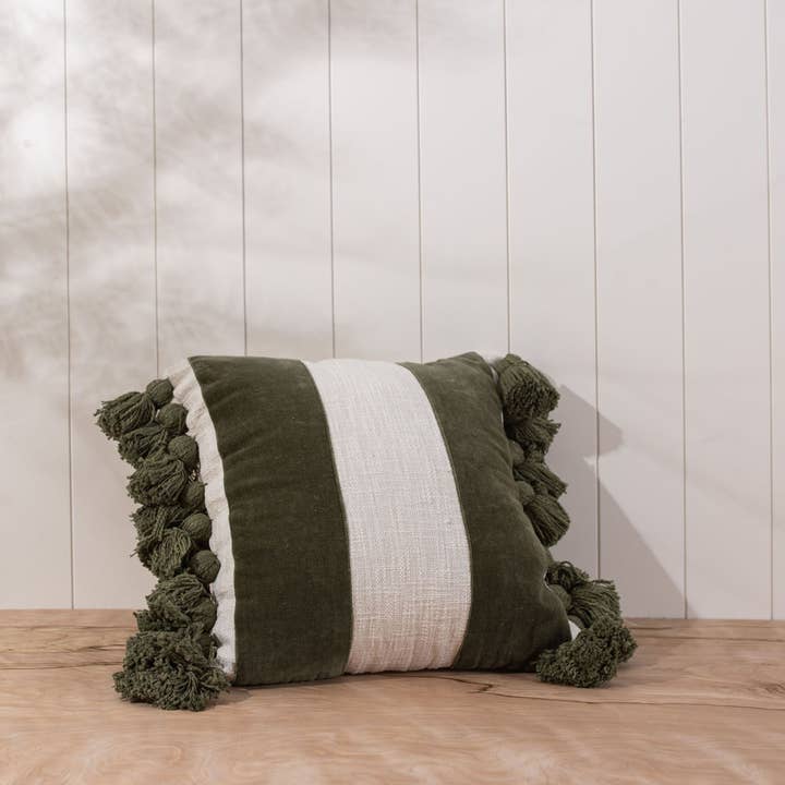 18x18 Hand Woven Charlene Pillow Green for wholesale by Foreside Home & Garden