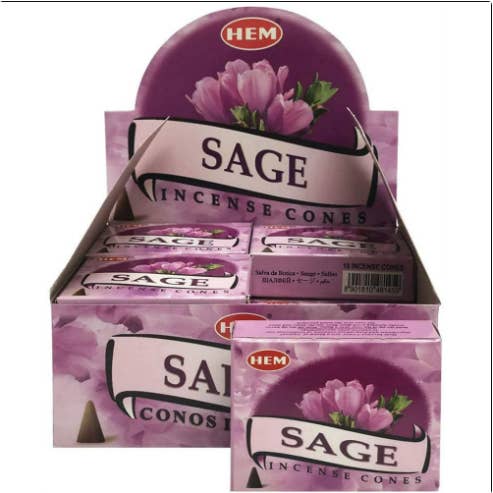 HEM - Sage Incense Cones Display (12) for wholesale by Designs by Deekay Inc.