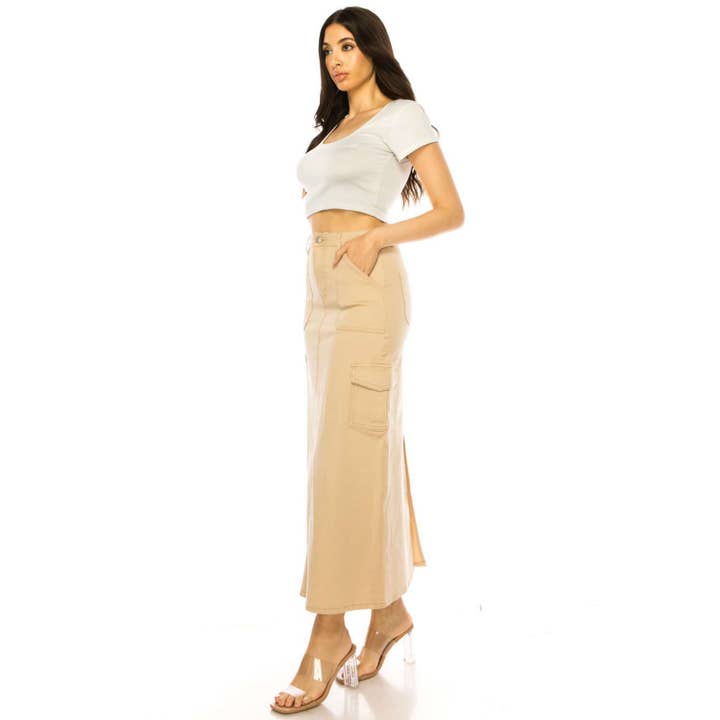 FRONT SLIT MAXI KHAKI COLOR LONG SKIRTS for wholesale on Faire2
