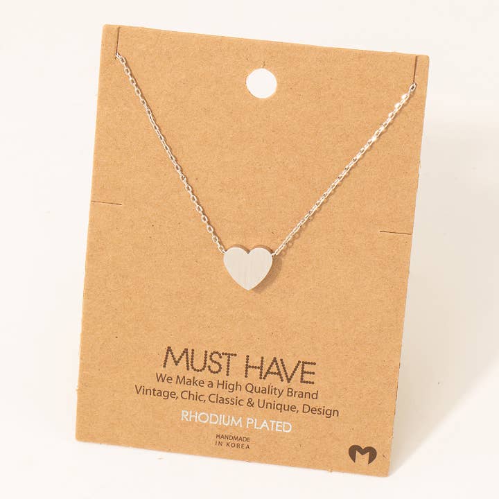 Fame Accessories - Wholesale Pendant/Charm Necklace - Brushed Heart Pendant Necklace