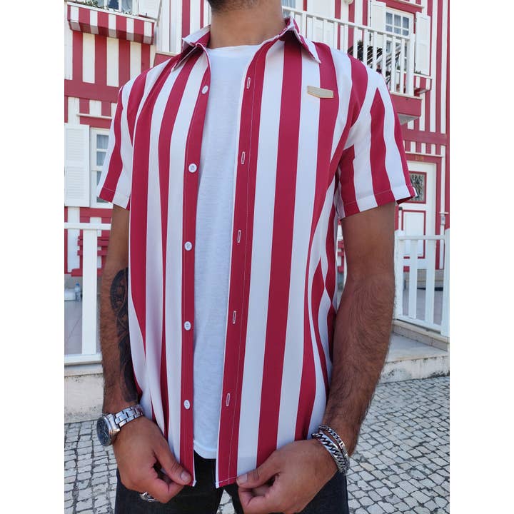 BM Clothing – Großhandel Hemd mit Button-down-Kragen – Herren – Rotes Streifenhemd