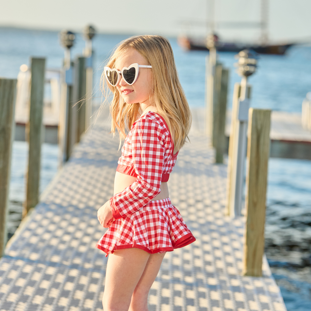 Sugar Bee Clothing – wholesale Two-piece swimsuit – Kids – Girls Swimsuit - Skirt Bikini - Red Gingham2