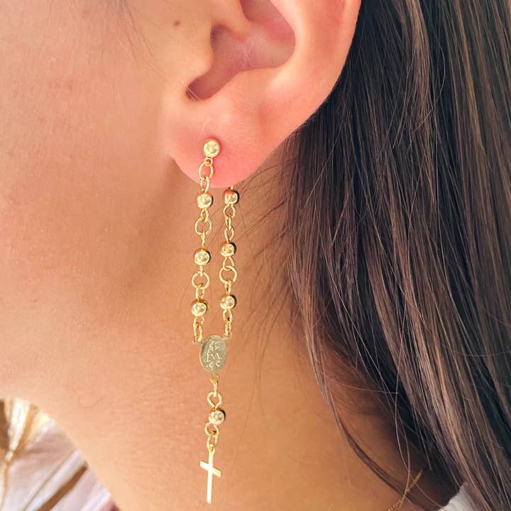 Virgin Mary Earrings, Rosary Earrings, Catholic Earrings for wholesale by Housegoldjewelry
