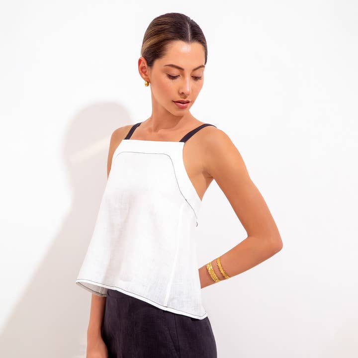 Teresita Top Off White and Black Linen for wholesale by Maria la Paz