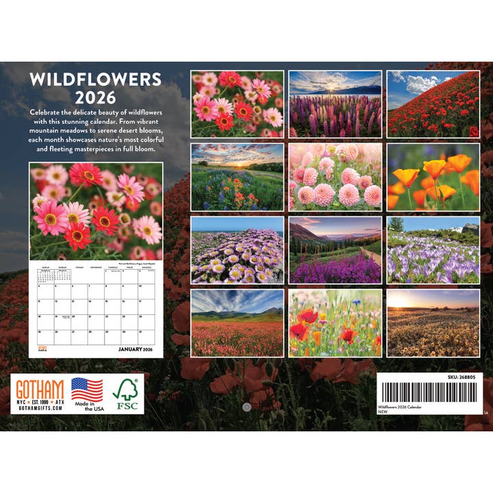 Multi Color Wildflower Calendar 2026 Wild Flower Monthly Wall Calender 12 Month for wholesale on Faire1