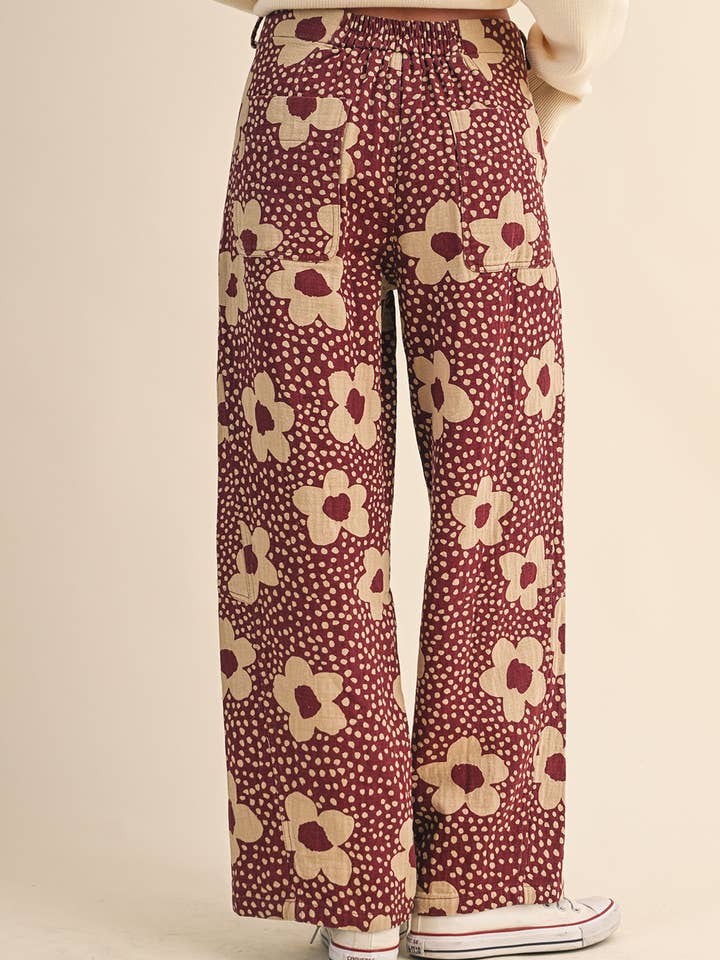 &MERCI - Wholesale Pants - Women's - FLORAL PRINT HIGH WAISTED PANTS MP42145