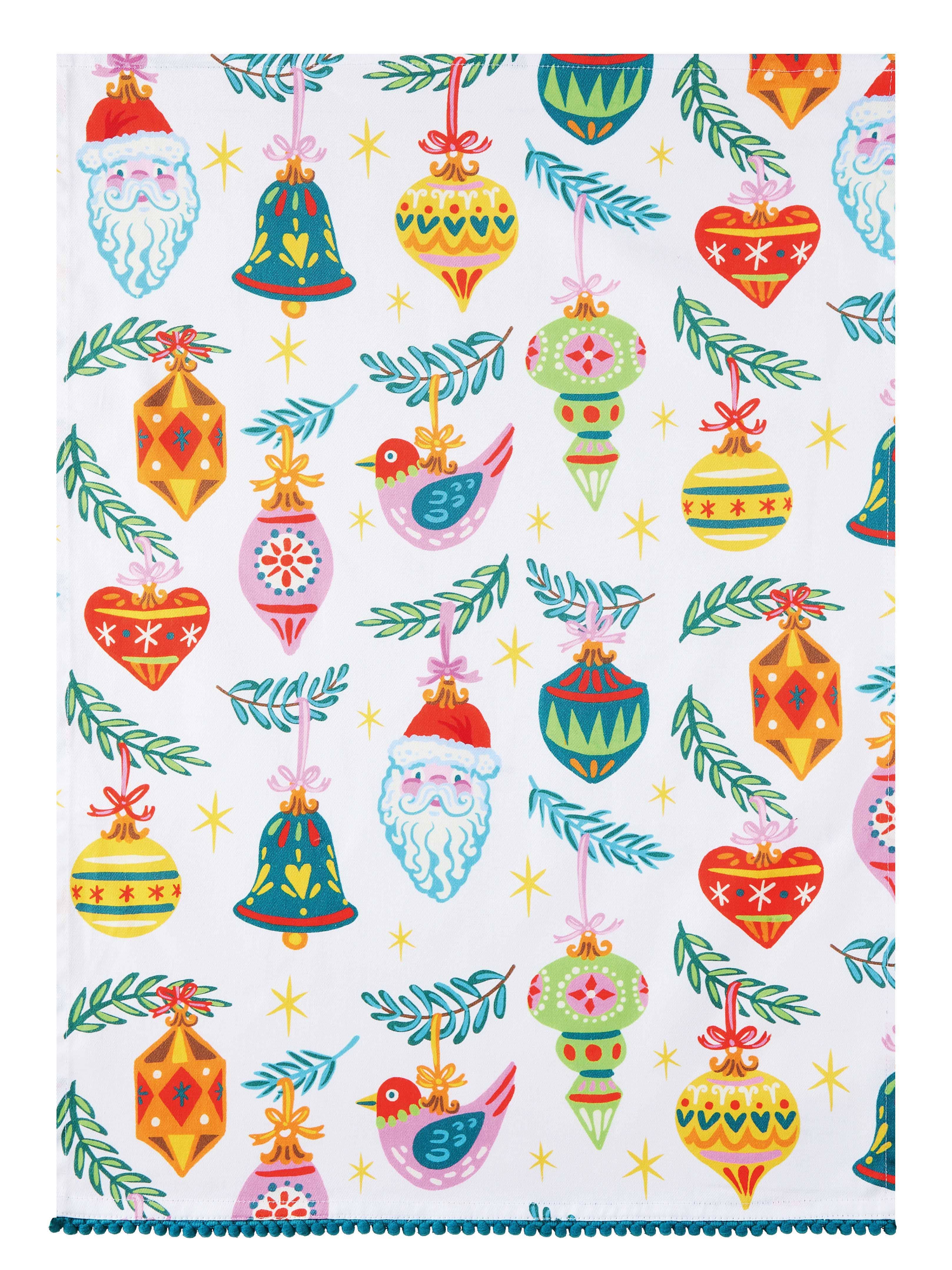 Peking Handicraft - Wholesale Tea Towel - Ornaments Holiday w/Pom Pom Kitchen Towel - Angela Staehling1
