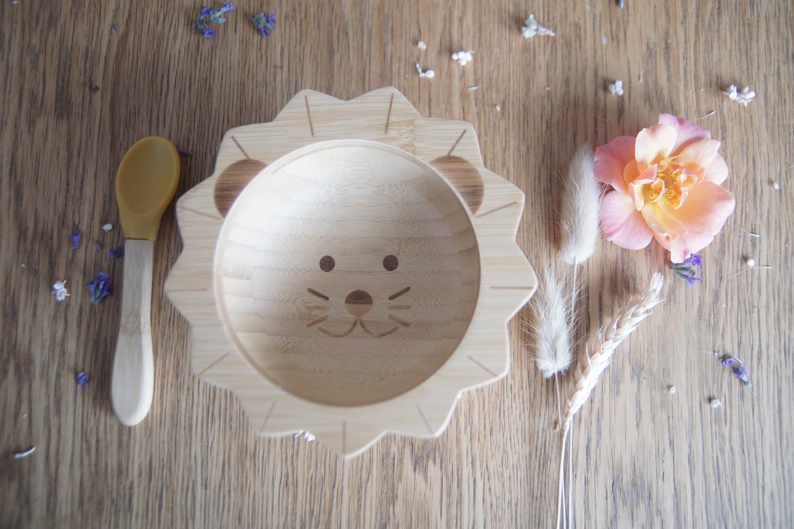 cap bambou - Wholesale Feeding Set - Baby - Lion bamboo and silicone baby meal set (bowl+spoon)1
