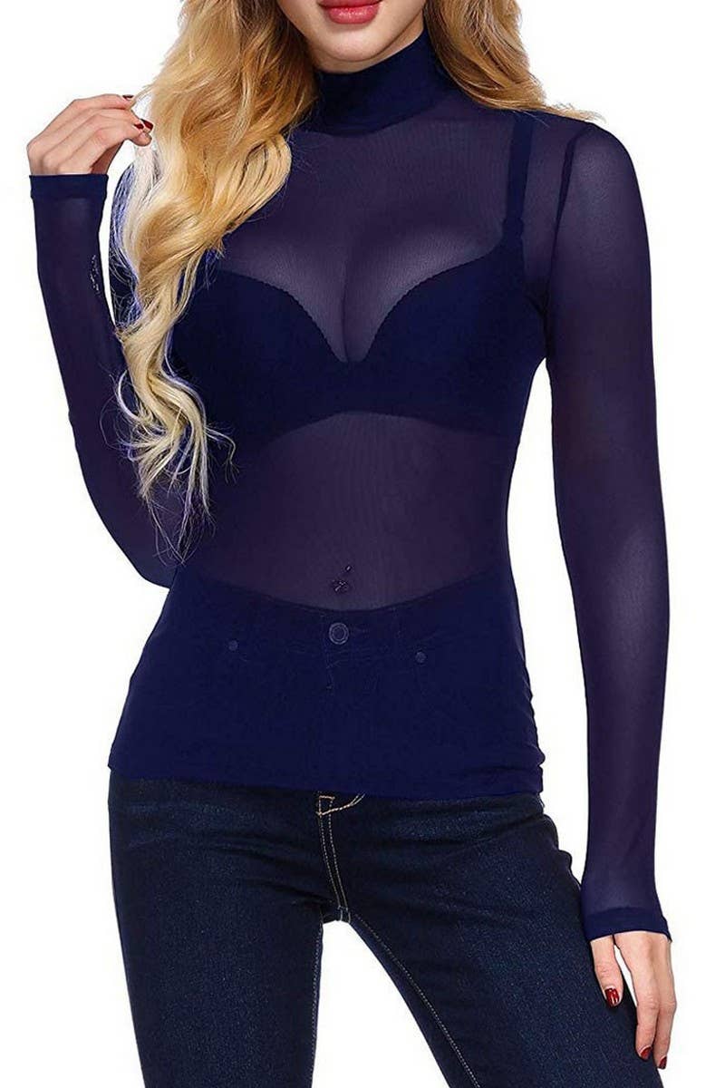 NINEXIS - Wholesale Blouse - Women's - CWTBLL3864_SHEER MESH STRETCH LONG SLEEVE TURTLENECK TOP5