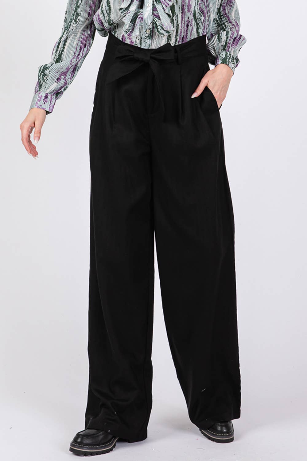 Sage + Fig - Wholesale Pants - Women's - HIGH WAIST BELTED PANTS (SP7328)0