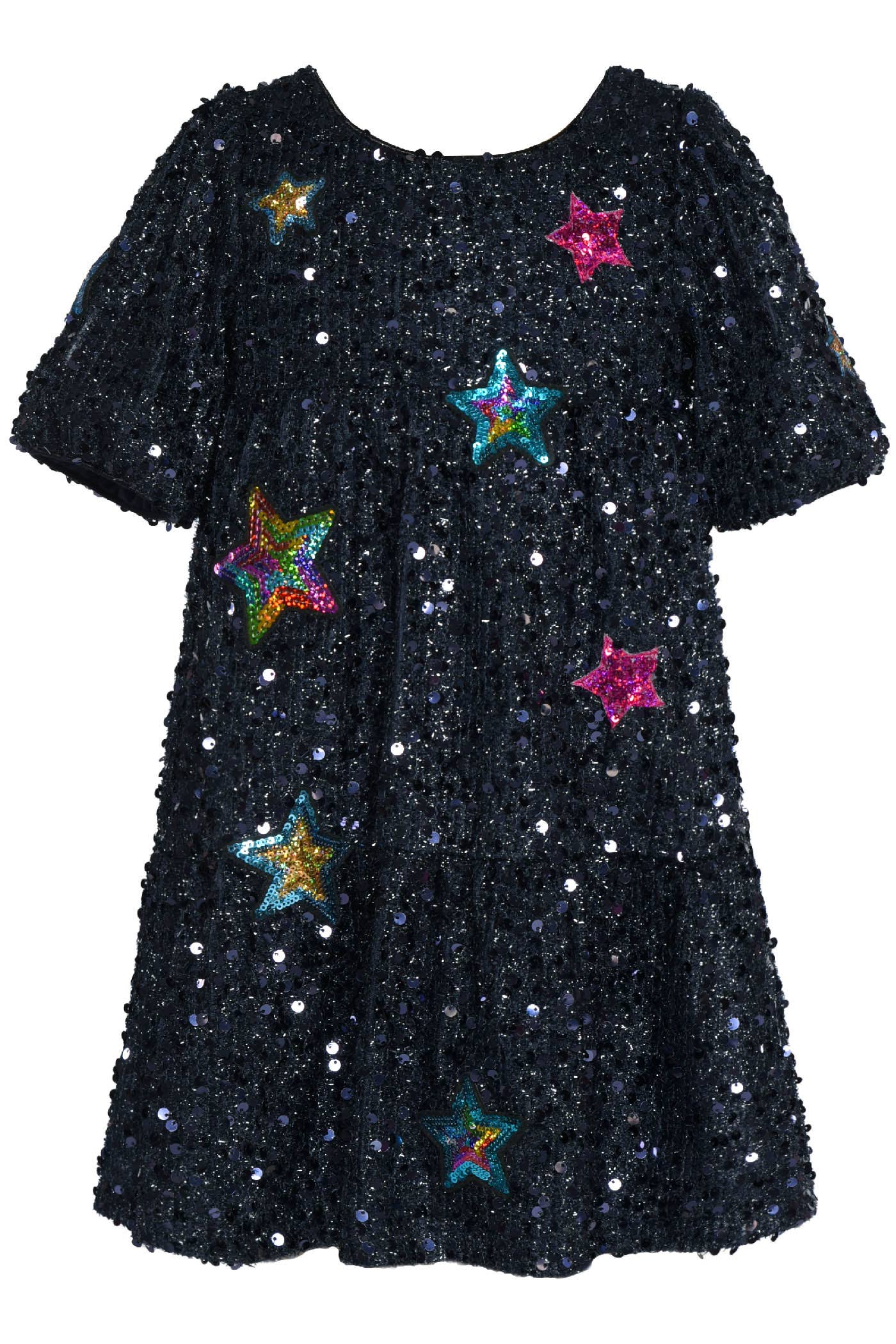 BLEU MARINE Robe à sequins avec patchs étoiles en vente sur Faire0