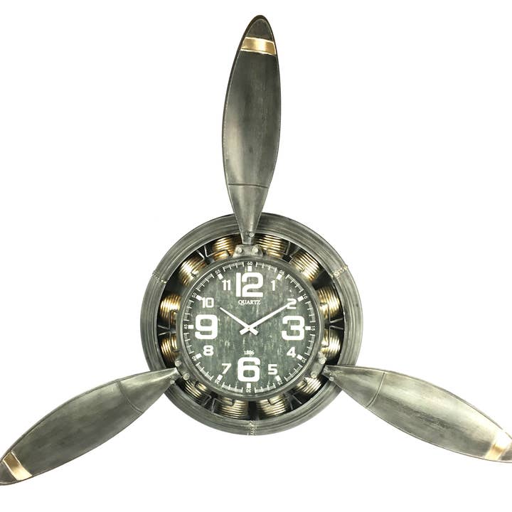 Metal Airplane Propeller Wall Décor clock for wholesale by Peterson Housewares & Artwares