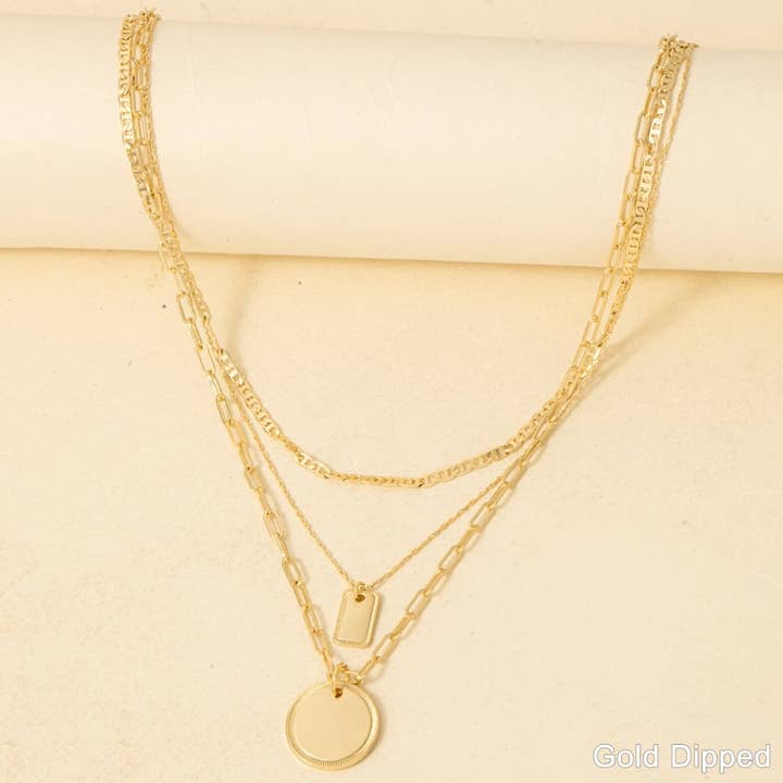 Gold Dipped Coin And Tag Pendants Layered Necklace for wholesale by Anarchy Street