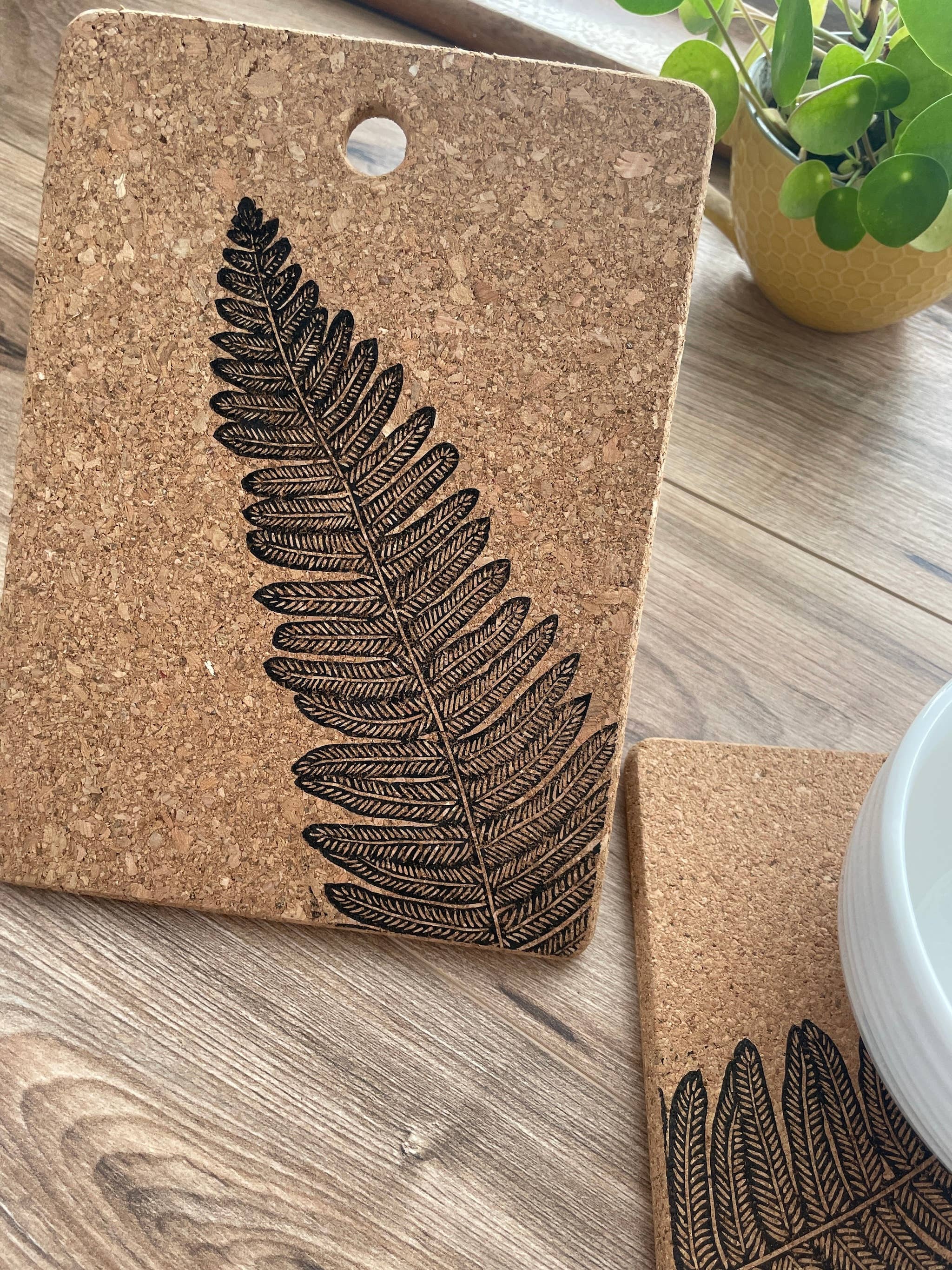 Jackdaw and Bear - Wholesale Trivet - Fern linocut Cork Pot stand / Trivet7
