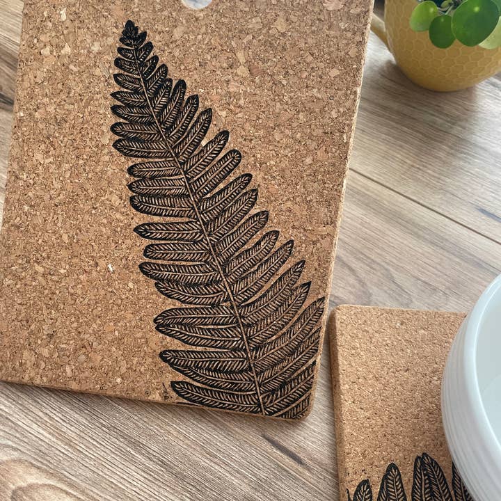 Jackdaw and Bear - Wholesale Trivet - Fern linocut Cork Pot stand / Trivet7
