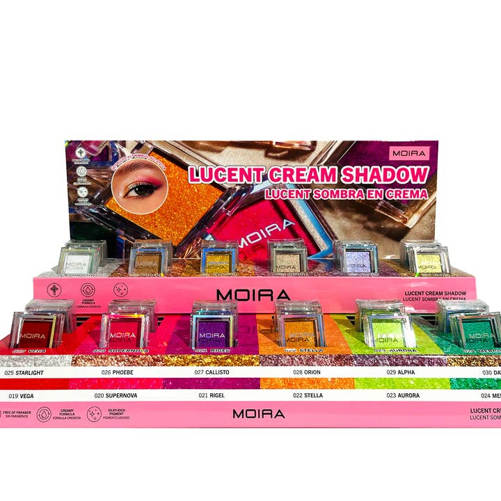 Moira Makeup Display Lucent Cream Shadow (019-030) 48pcs for wholesale by Moira Cosmetics