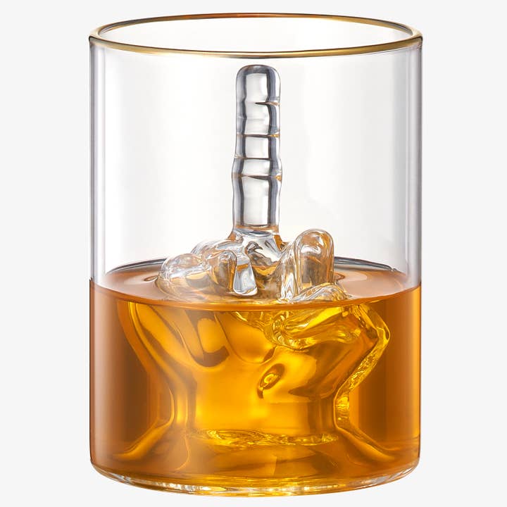 The Wine Savant / Khen Glassware - Wholesale Cocktail/Liquor Glass - Middle Finger Gifts Whiskey Glass | SINGLE | 12.5 OZ