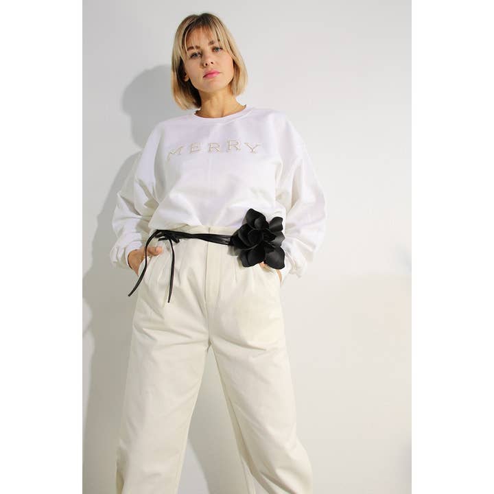 WHITE CHRISTMAS MERRY 3D EMBROIDERY SWEATSHIRT for wholesale on Faire3