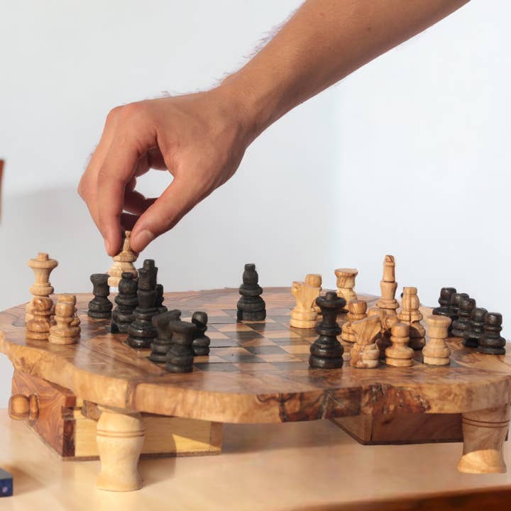 Kamsah - Wholesale Board Game - Handmade Olive Wood Chess Board with Storage Drawers0