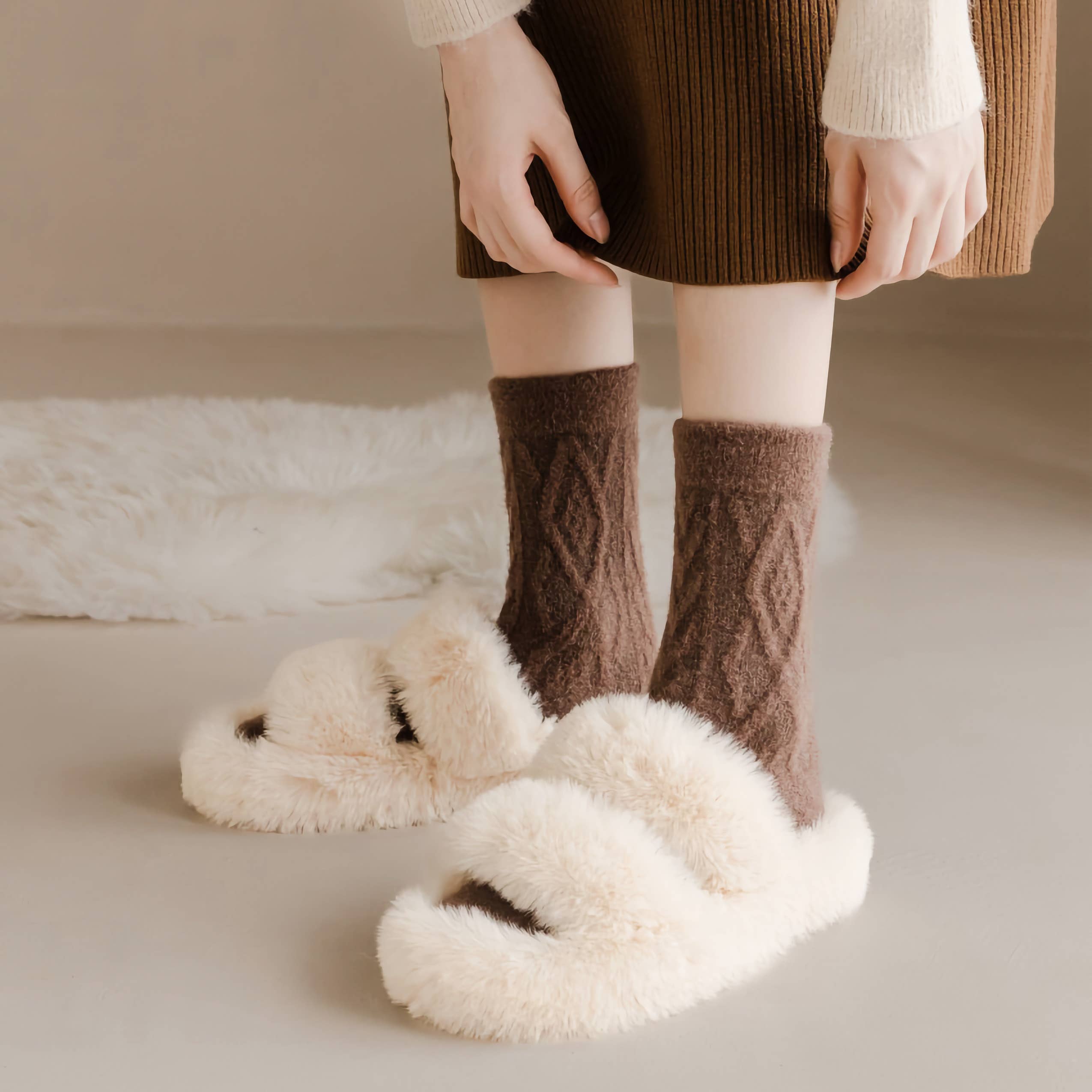 Happy Knits - Wholesale Socks - Women's - Women's Winter Wool Socks - Thick Cable Knit Warm Socks14