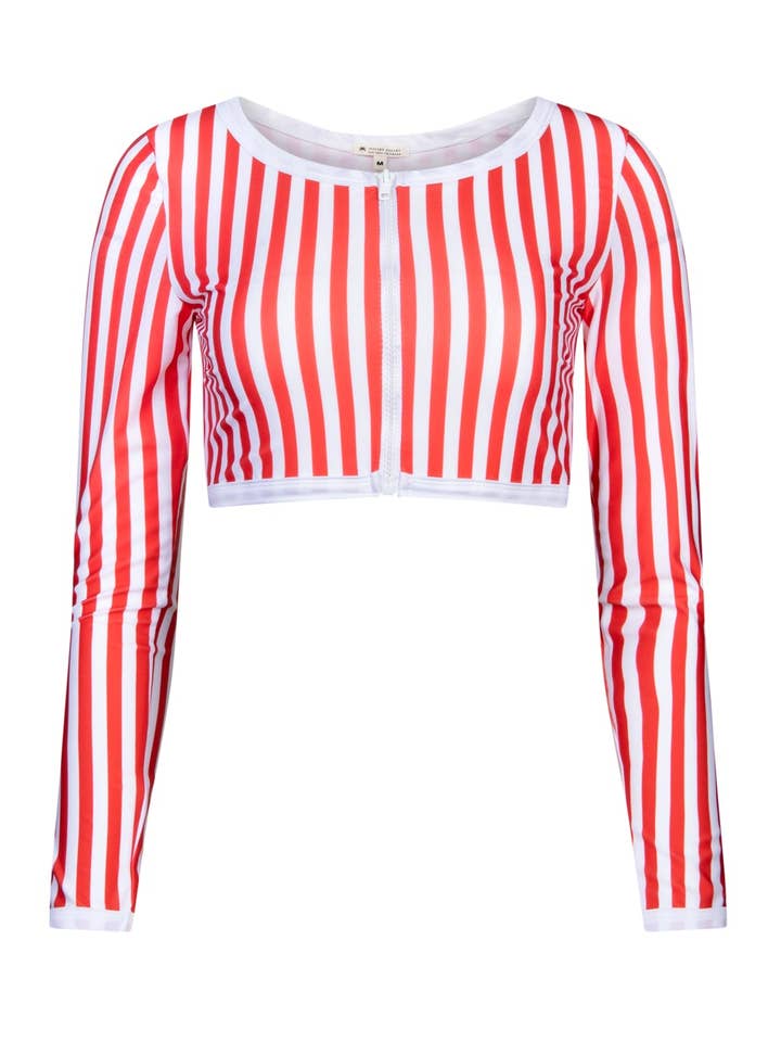 Long sleeve crop top Giulia Red stripes UPF 50+ for wholesale by Juillet Juillet