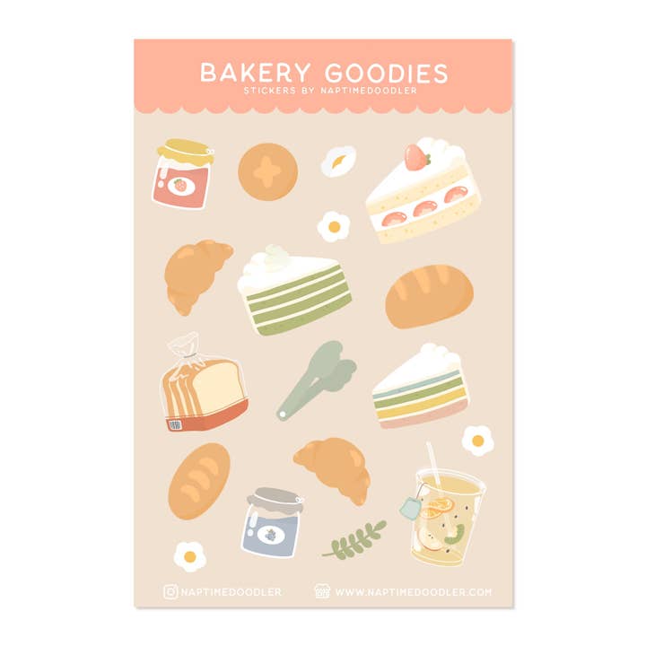 Bakery Goodies Sticker Sheet for wholesale by Naptime Doodler