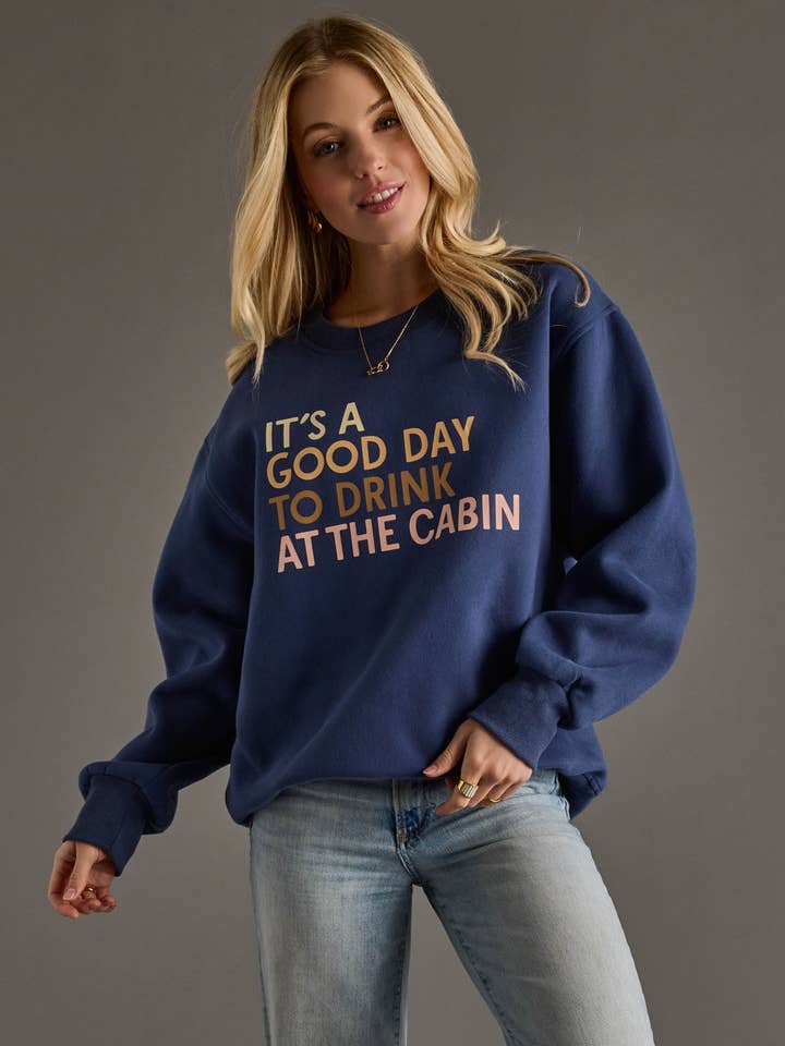 Dk. Blue Drink At The Cabin Sweatshirt für den Großhandel von Panache Apparel Co.
