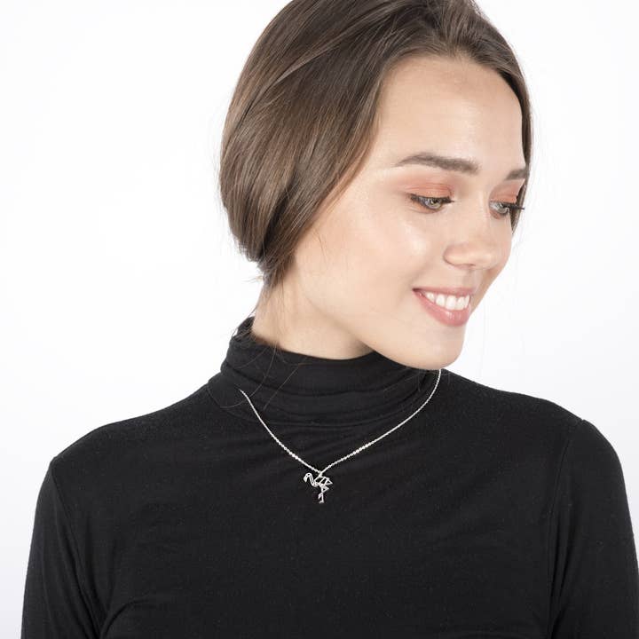 La Menagerie – wholesale Pendant/charm necklace – Flamingo Silver Origami Necklace5