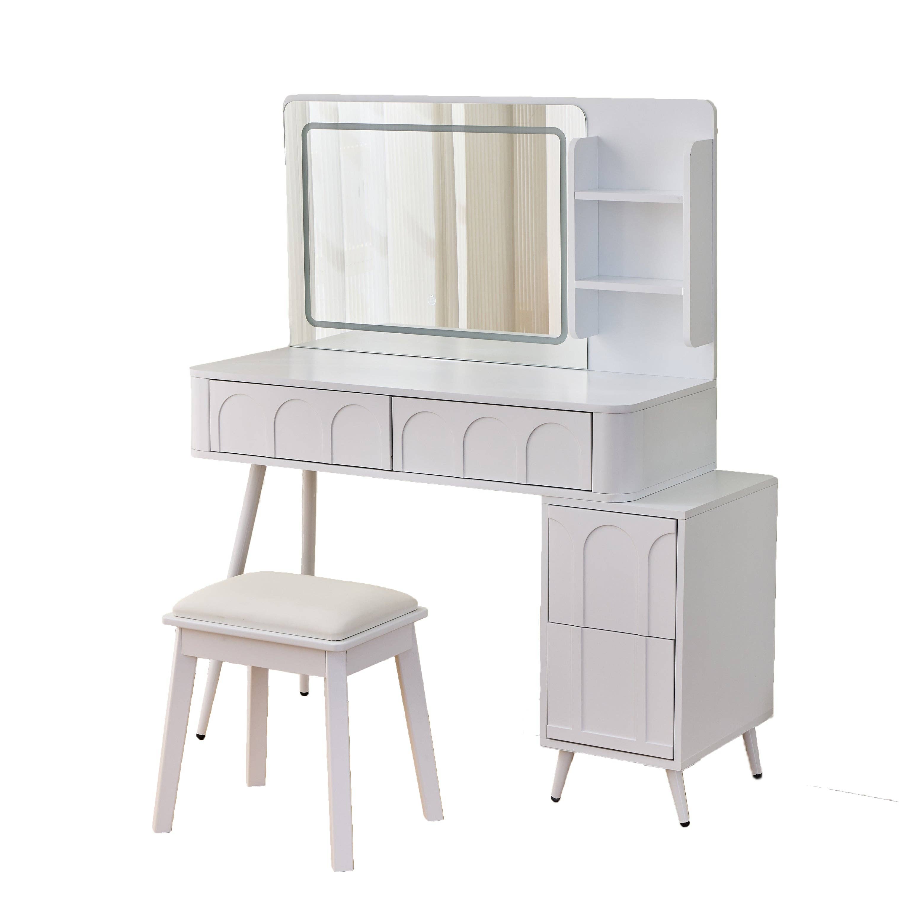 White Modern Makeup Vanity Desk with LED Lights & Mirror for wholesale on Faire11