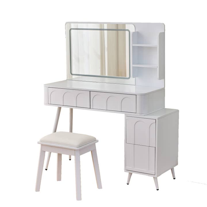 White Modern Makeup Vanity Desk with LED Lights & Mirror for wholesale on Faire11