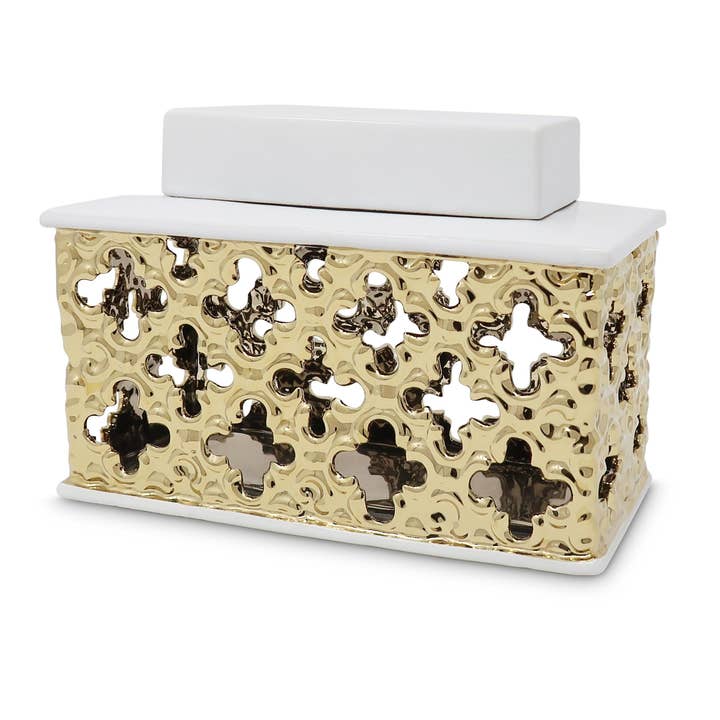 VIVIENCE - Wholesale Decoratieve pot - Gouden decoratieve rechthoekige pot met witte hoes3