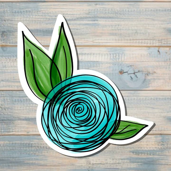 Blå akvarellblomma, utskuren klistermärke, grafisk konstvinyl, boho-kul | Klistermärke eller magnet för wholesale av Handmade by Marlayna