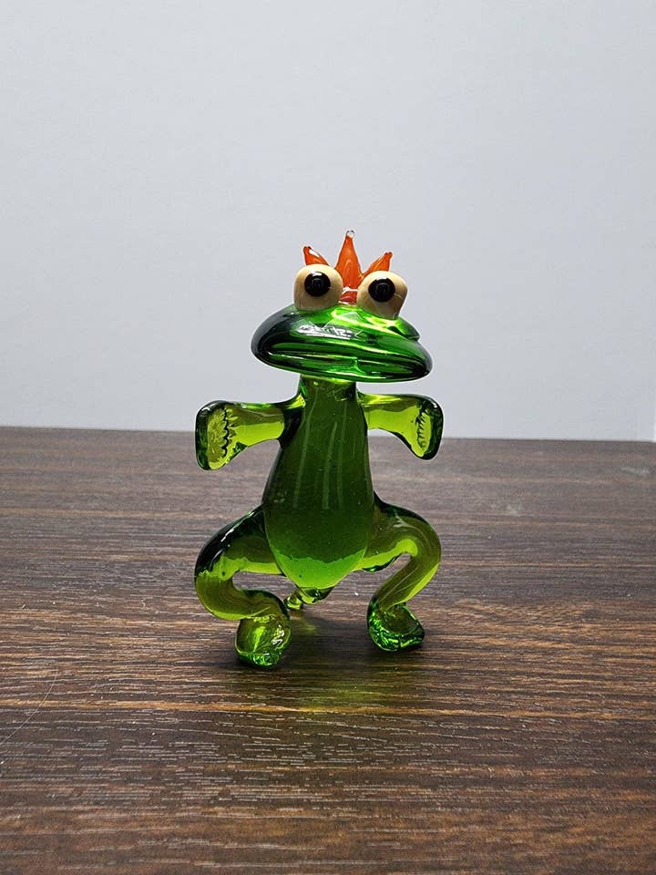 Naturally Colored Glass Figurine - Handcrafted - King Frog Design for wholesale by Glass by Iness