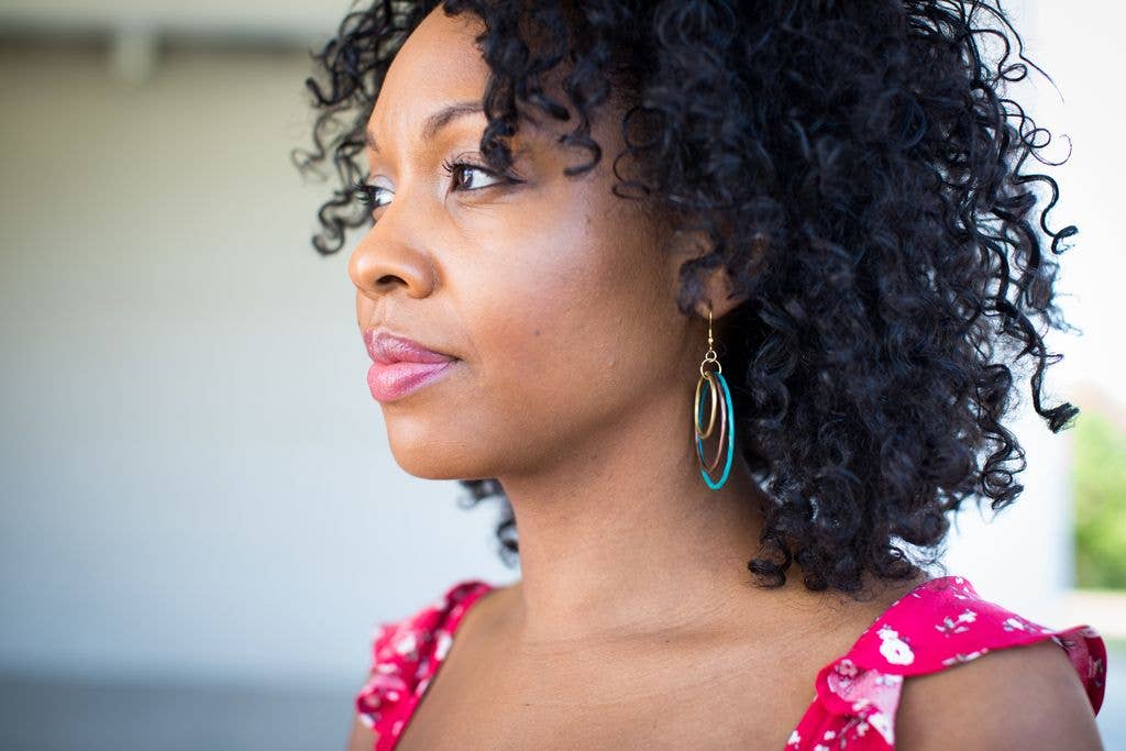 Matr Boomie Fair Trade - Wholesale Dangle Earrings - Vitana Cascading Hoops Earrings - Teal, Copper, Gold2