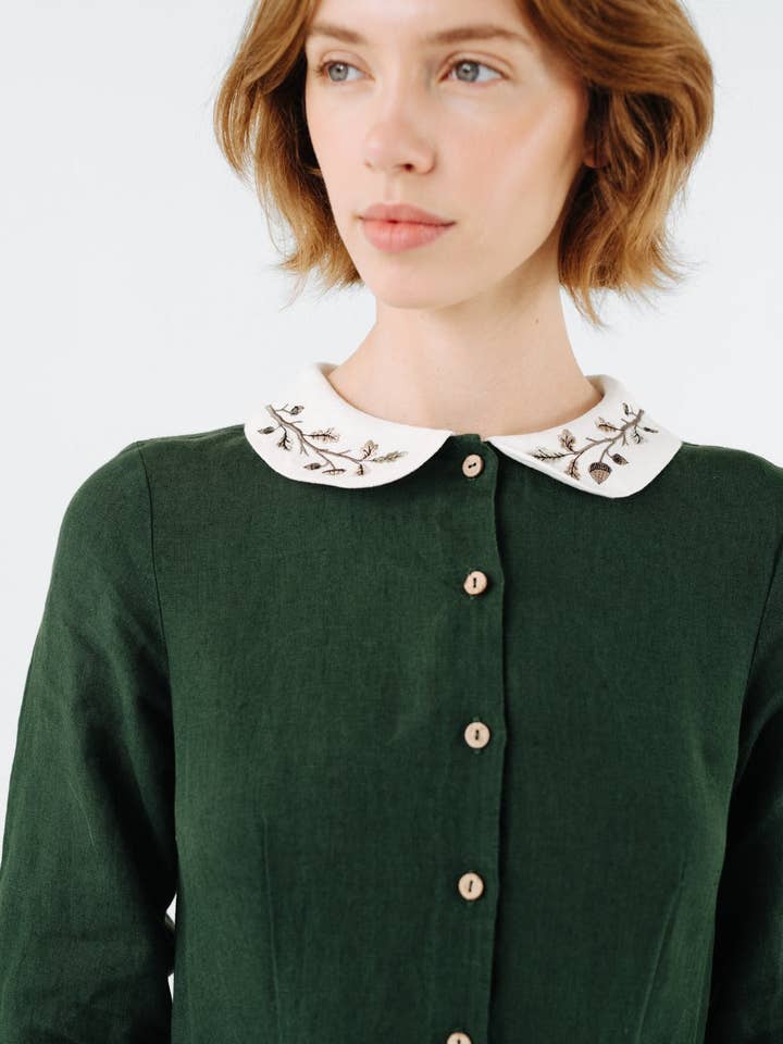 Son de Flor - Wholesale Dress - Women's - Classic Dress with Embroidered Hazelnut Collar, Long Sleeve12