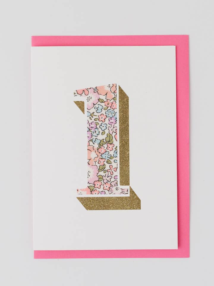 Tarjeta de cumpleaños para niños de 1 año, tela Bio Glitter & Liberty Michelle Lila para venta al por mayor de The Charming Press