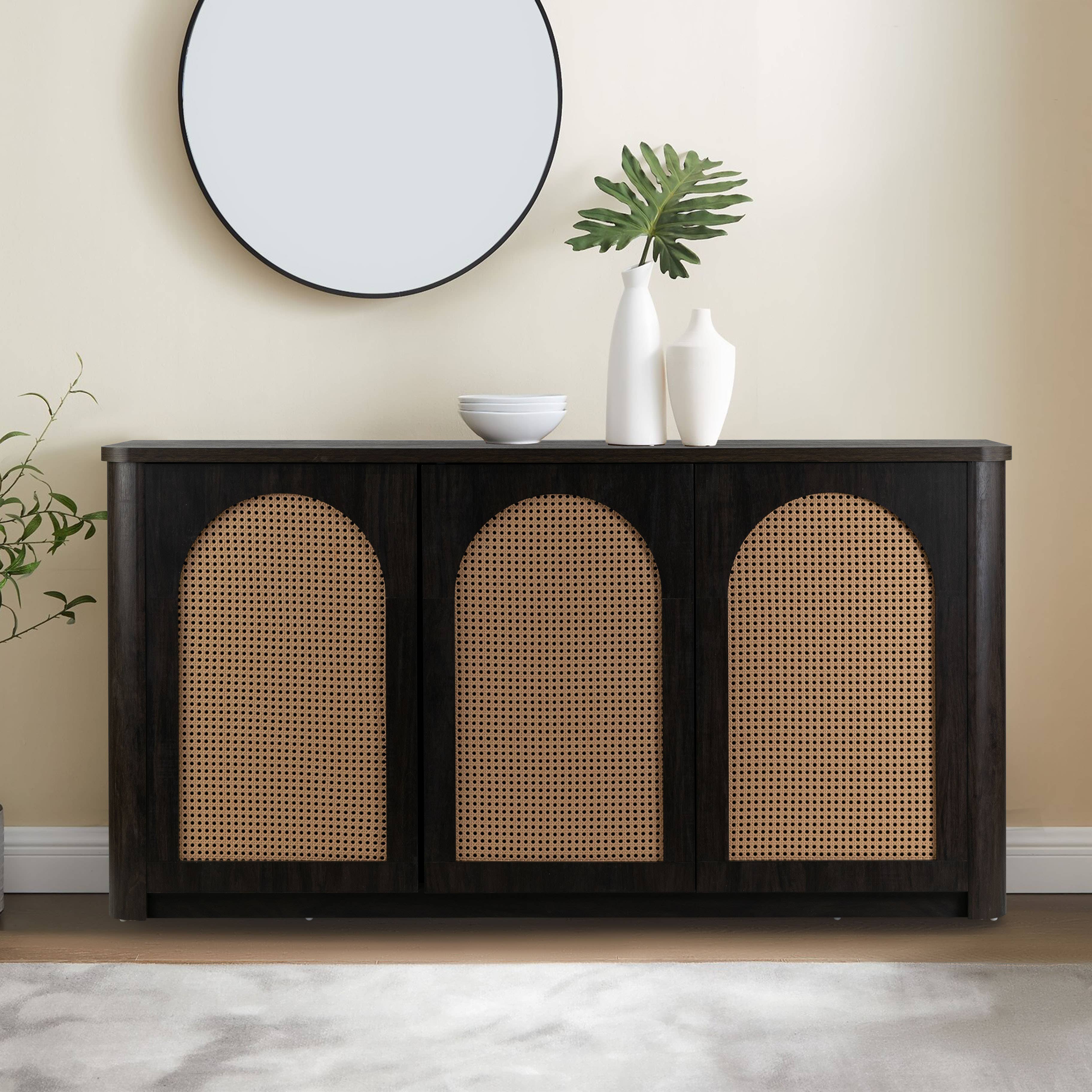 Glamour Home - Wholesale Cabinet - Bistra Brown Walnut Wood Sideboard with Rattan Doors7