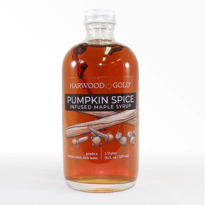 8oz - Pumpkin Spice Infused Maple Syrup for wholesale by Harwood Gold