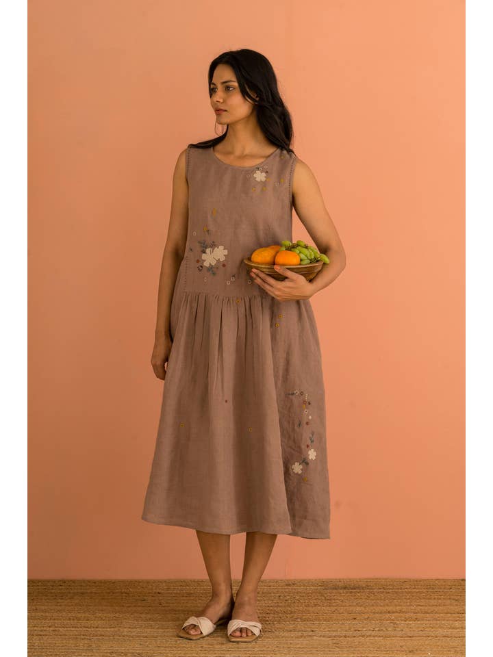 Muted Mocha Linen Erica Dress for wholesale on Faire