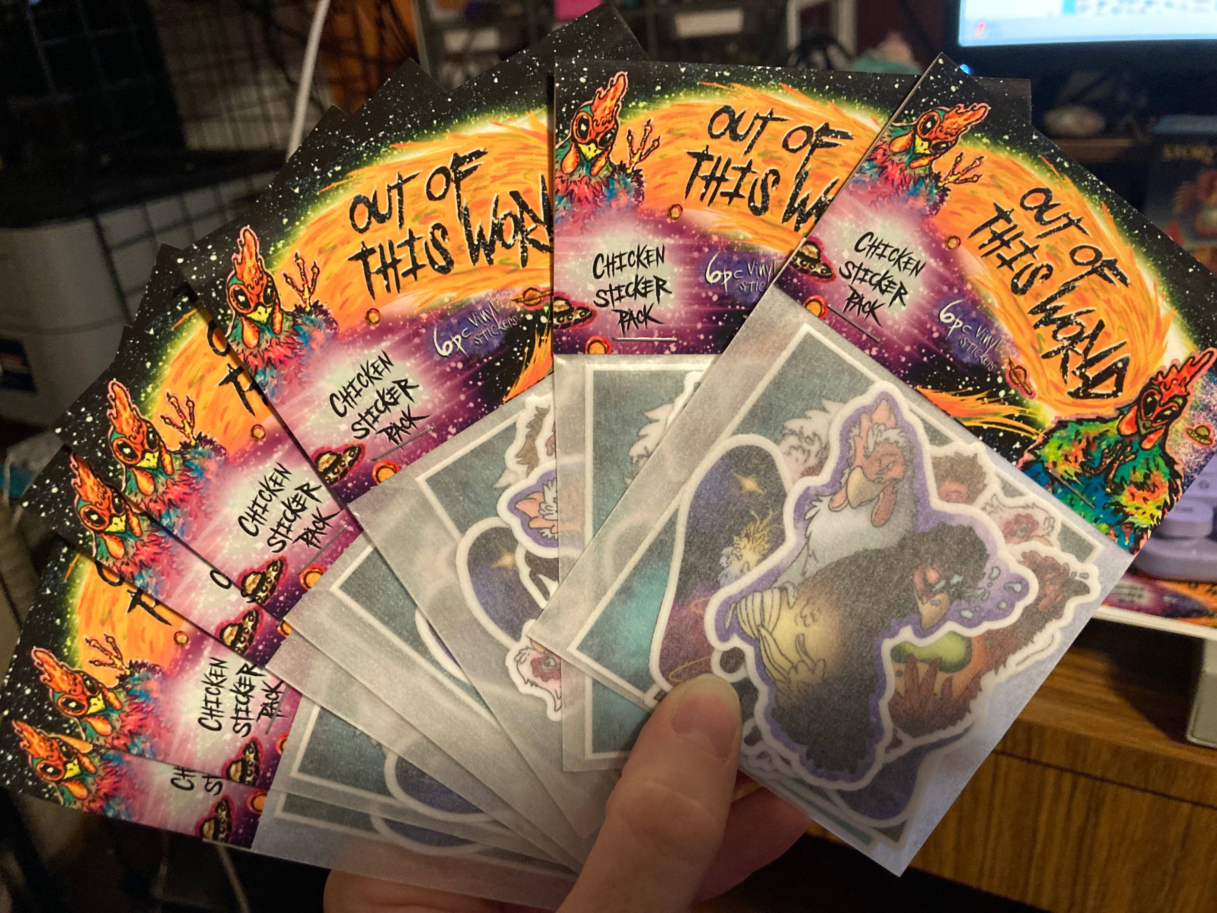 The Empathetic Chicken - Wholesale Phone & Laptop Stickers - Out of this World Chicken Vinyl Die Cut Sticker Pack7