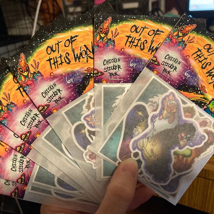 The Empathetic Chicken - Wholesale Phone & Laptop Stickers - Out of this World Chicken Vinyl Die Cut Sticker Pack7
