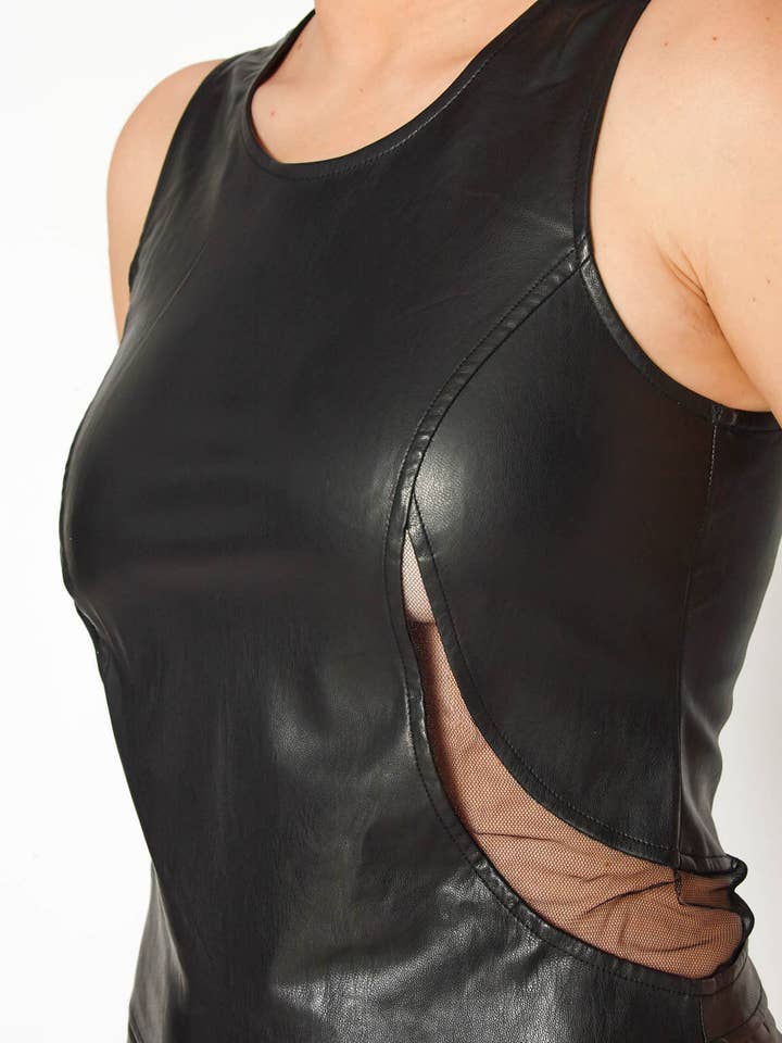 Ro & De Sleeveless Mesh PU Leather Top In Black for wholesale on Faire