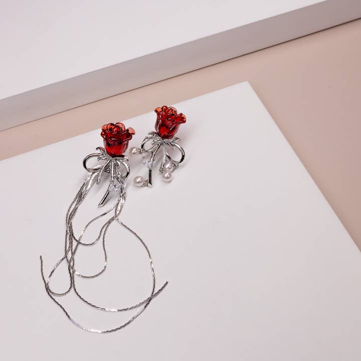 Dangling Red Rose Earrings for wholesale by Bewaltz