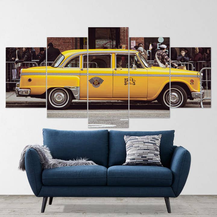 Tableau mural en 5 pièces de taxi jaune de New York, art de taxi de NYC, impression sur toile de NYC, paysage urbain, impression sur toile de New York en 5 panneaux, décoration intérieure pour la vente par GeekCrab
