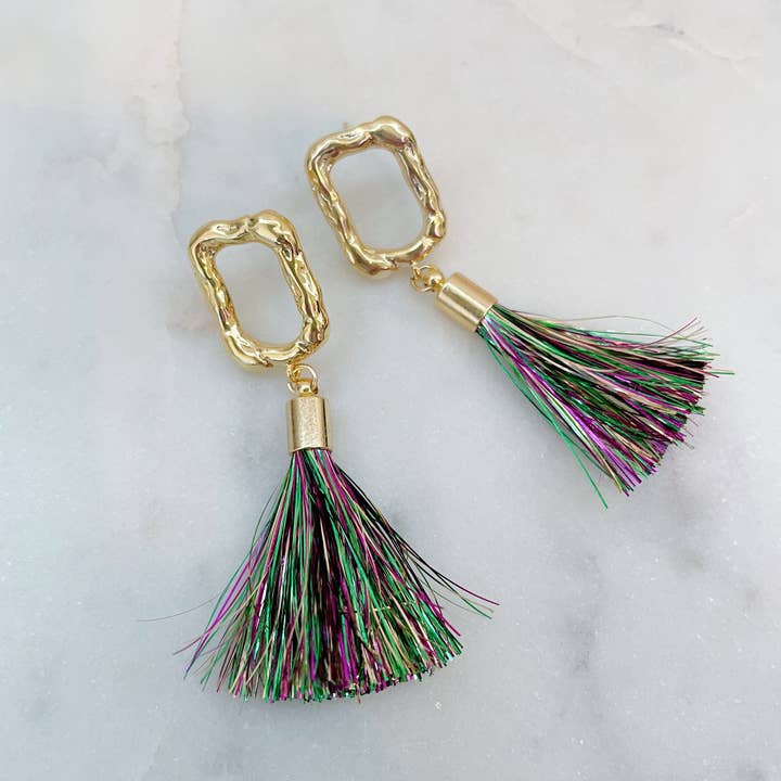 Laalee Jewelry - Wholesale Tassel Earrings - Mardi Gras Earrings, Mardi Gras Jewelry Post Tassel Earrings1