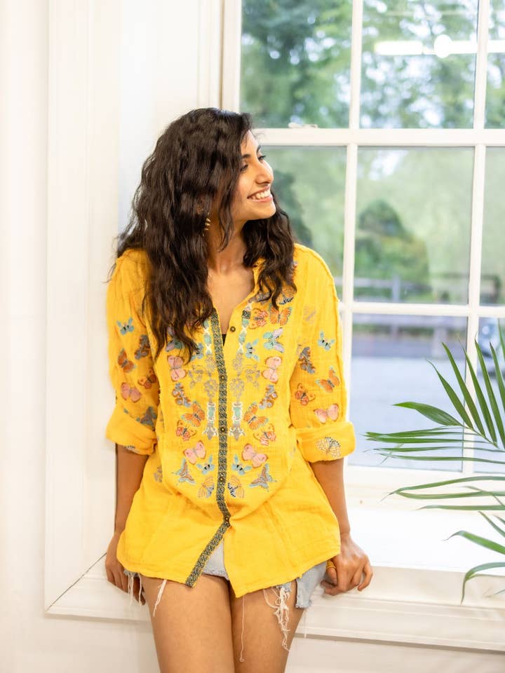 Butterfly Button Down Shirt for wholesale by Avani Del Amour