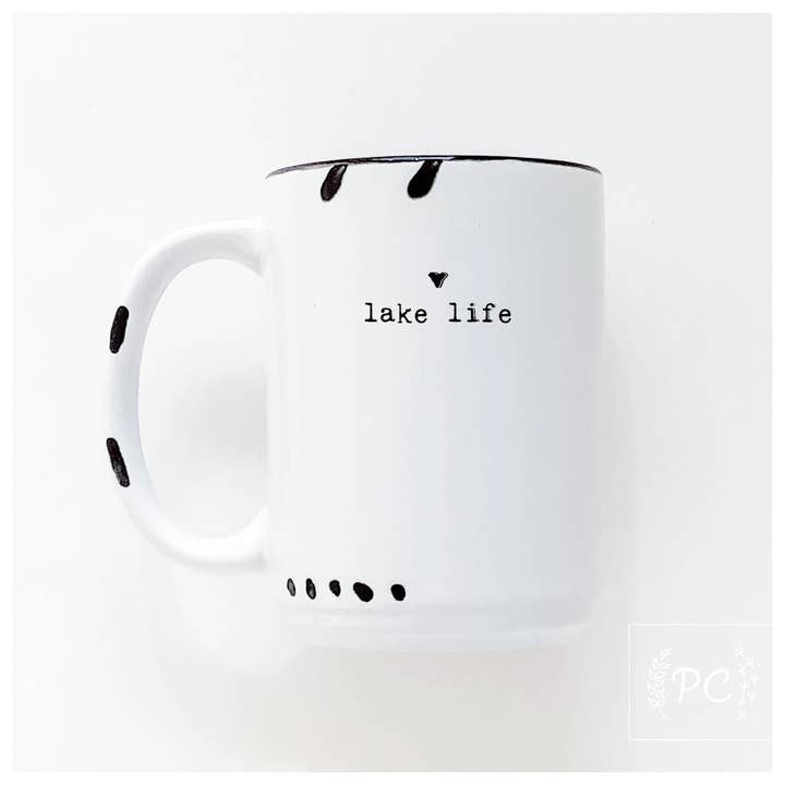 lake life small heart | ceramic mug for wholesale by Prairie Chick Prints