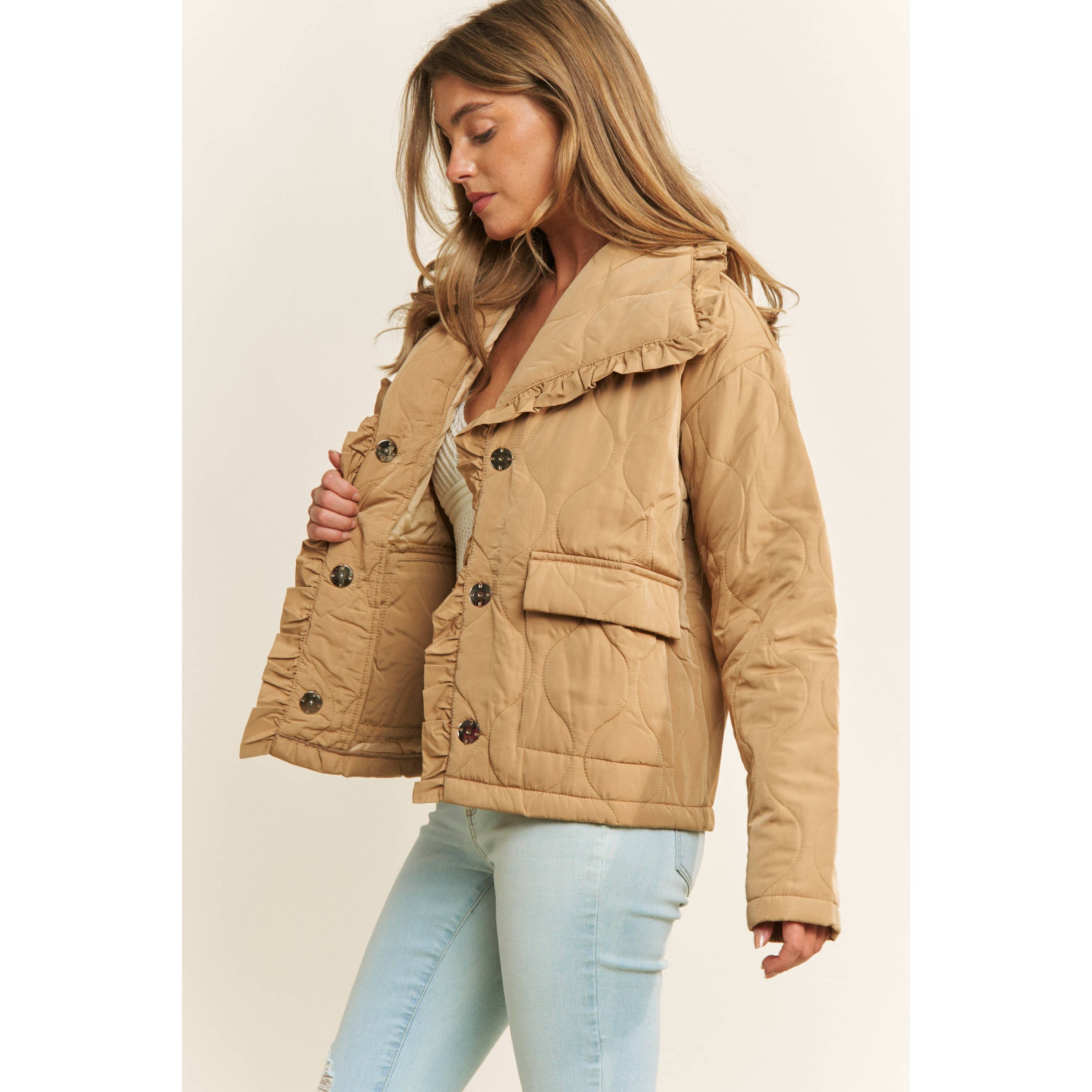 Sweet Generis - Wholesale Jacket - Women's - RUFFLE EDGE DETAIL QUILTED LOOSE FIT JACKET7