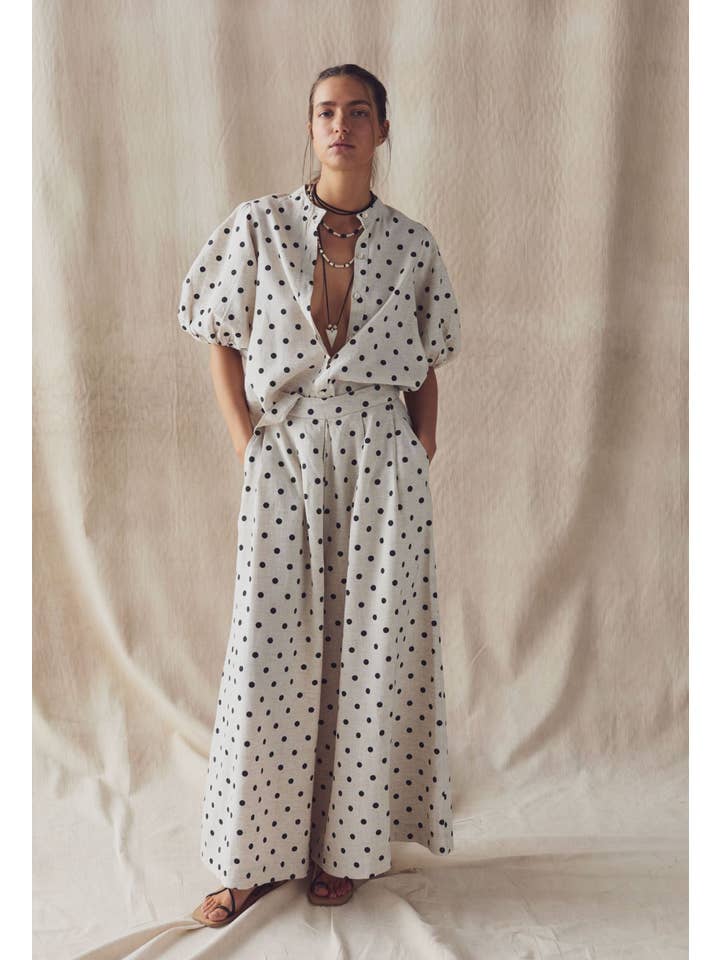 Bubble Linen Shirt - Natural and Black Polka Dots for wholesale on Faire1